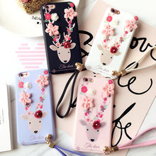 New Korea 3D Flowers Deer Phone Case for iPhone 8 7 7plus 6 6s plus Lace Silicone TPU Back Case Funda with Lanyard