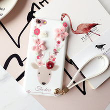New Korea 3D Flowers Deer Phone Case for iPhone 8 7 7plus 6 6s plus Lace Silicone TPU Back Case Funda with Lanyard