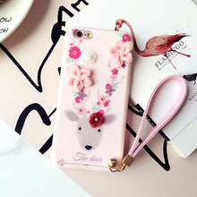 New Korea 3D Flowers Deer Phone Case for iPhone 8 7 7plus 6 6s plus Lace Silicone TPU Back Case Funda with Lanyard