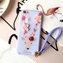 New Korea 3D Flowers Deer Phone Case for iPhone 8 7 7plus 6 6s plus Lace Silicone TPU Back Case Funda with Lanyard