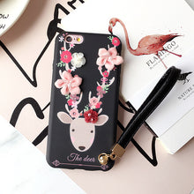 New Korea 3D Flowers Deer Phone Case for iPhone 8 7 7plus 6 6s plus Lace Silicone TPU Back Case Funda with Lanyard