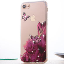 Clespruce Fashion Floral Painted Bling Rhinestone For Apple iPhone 7 7plus Case For iPhone 8 8plus Flower Phone Case Cover