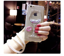 3D Liquid Quicksand Bling Rhinestone Wine Glass Pattern Phone Case For iPhone 7Plus for iPhone 5 6s for iPhone 8 Plus  Hang Rope