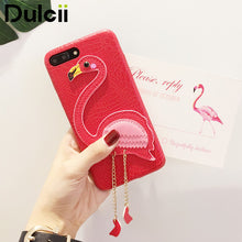 DULCII for iPhone 7 Case for iPhone 6s Case Cute 3D Flamingo Soft TPU Coat PU Leather Phone Cover for Apple iPhone 8 Case 6 Plus