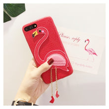 DULCII for iPhone 7 Case for iPhone 6s Case Cute 3D Flamingo Soft TPU Coat PU Leather Phone Cover for Apple iPhone 8 Case 6 Plus
