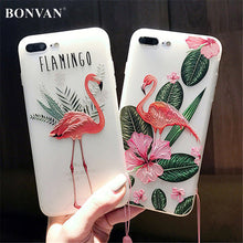 BONVAN 3D Relief Flamingo For iPhone 8 Case Cover Silicone tpu Soft Funda Phone Cases For iPhone 8 plus Translucent Coque Shell