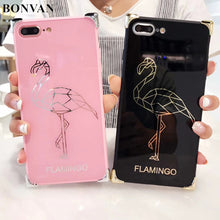 BONVAN For iPhone 8 Case Flamingo Deer Plating Glossy Mirror Acrylic Back Cover For iPhone 8 Plus Luxury Silicone Phone Cases